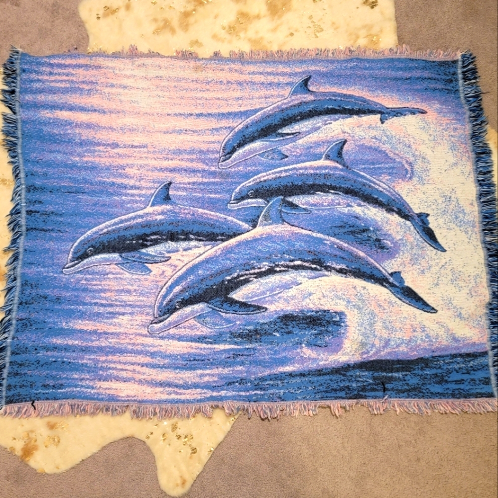 Vintage Dolphin Blanket - Lisa Frank Vibes!